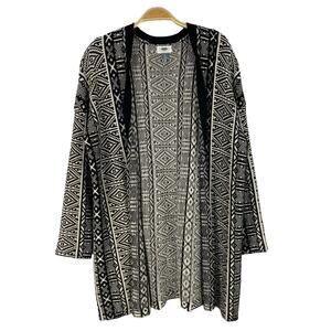 Old Navy Fair Isle Long Cardigan Sweater Women M Black White Southwestern Tribal